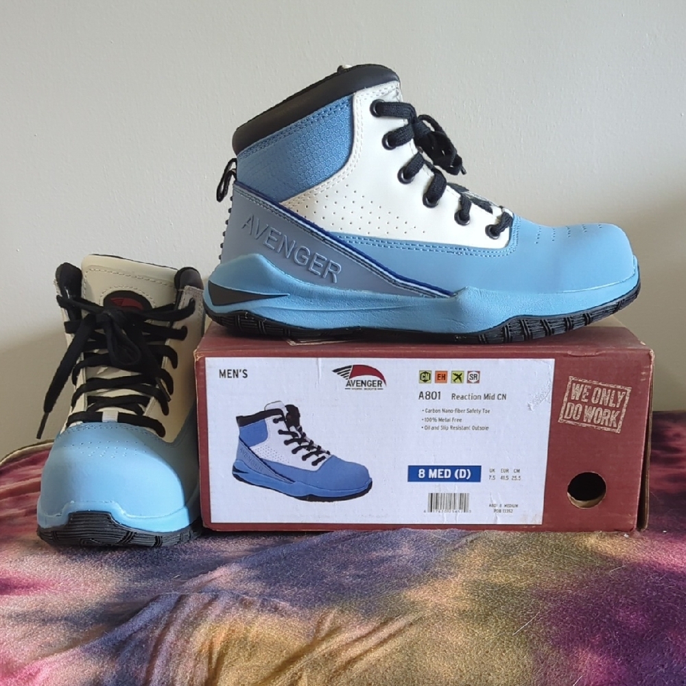Avenger Work Boots Reaction Mid Blue/White Size 8D EU 41.5